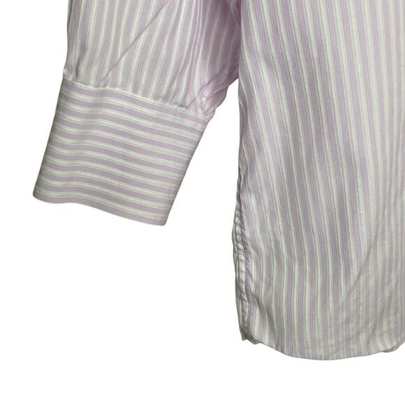 Tommy Bahama Mens Size 17.5 Striped Button Up Shirt Long Sleeve Lilac White - Picture 4 of 8